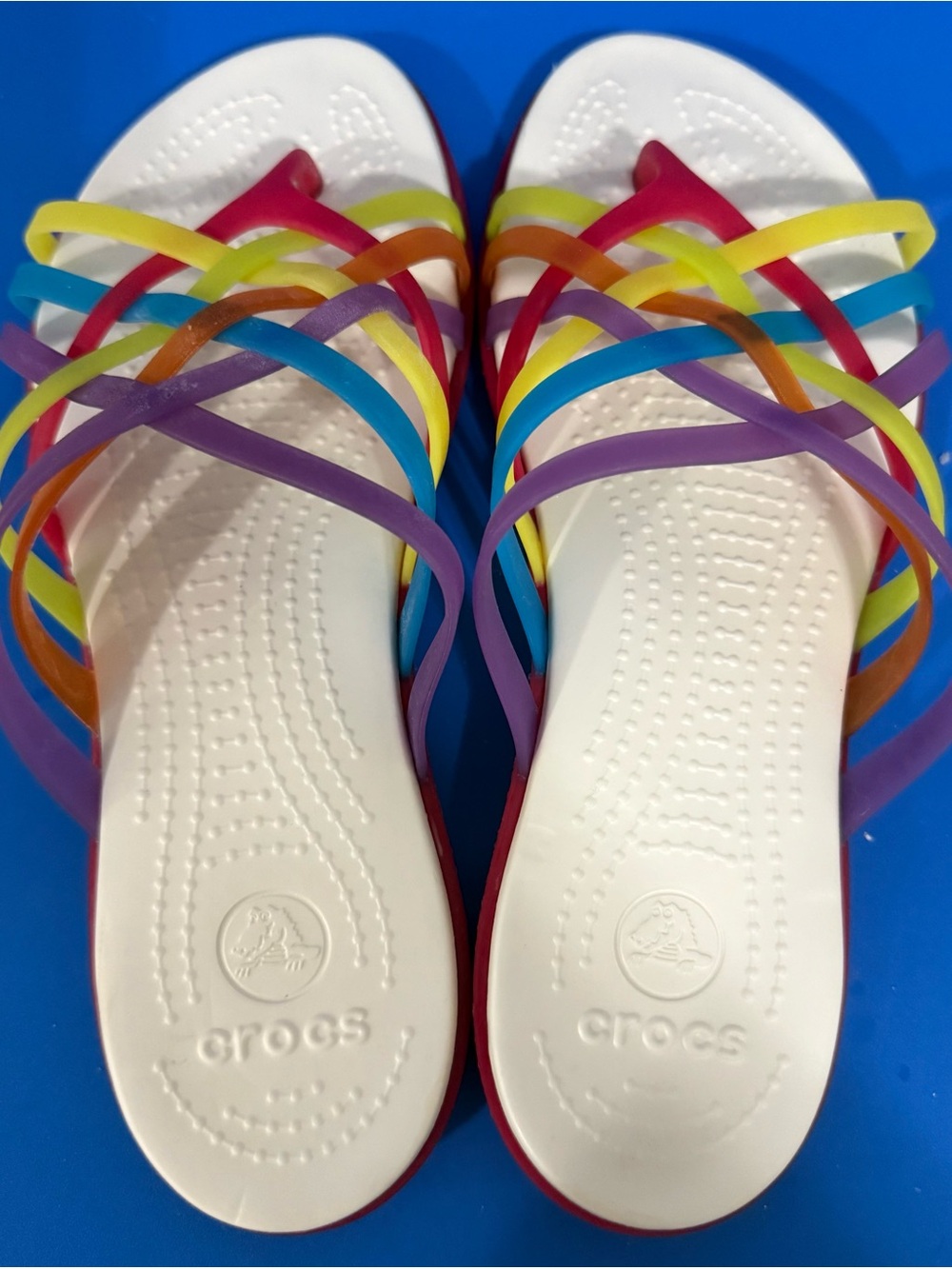 Crocs Huarache Flat Sandals Womens Rainbow Jelly Flip-Flops Thongs Flats Size 8 - Picture 4 of 9